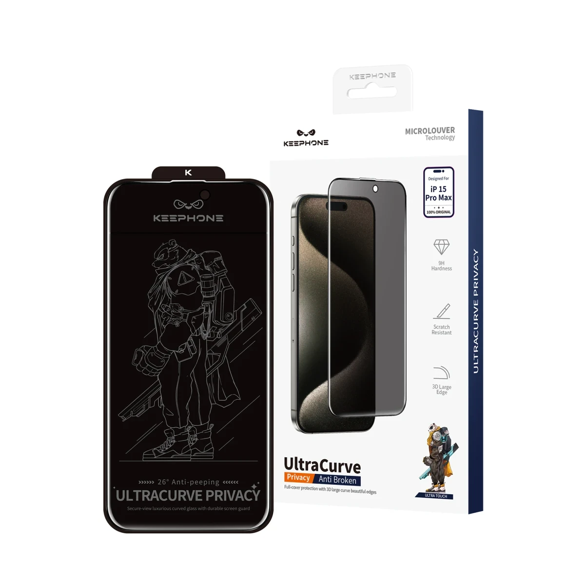 Keephone Apple iPhone 16 Pro UltraCurve Privacy 3D Cam Ekran Koruyucu - Siyah