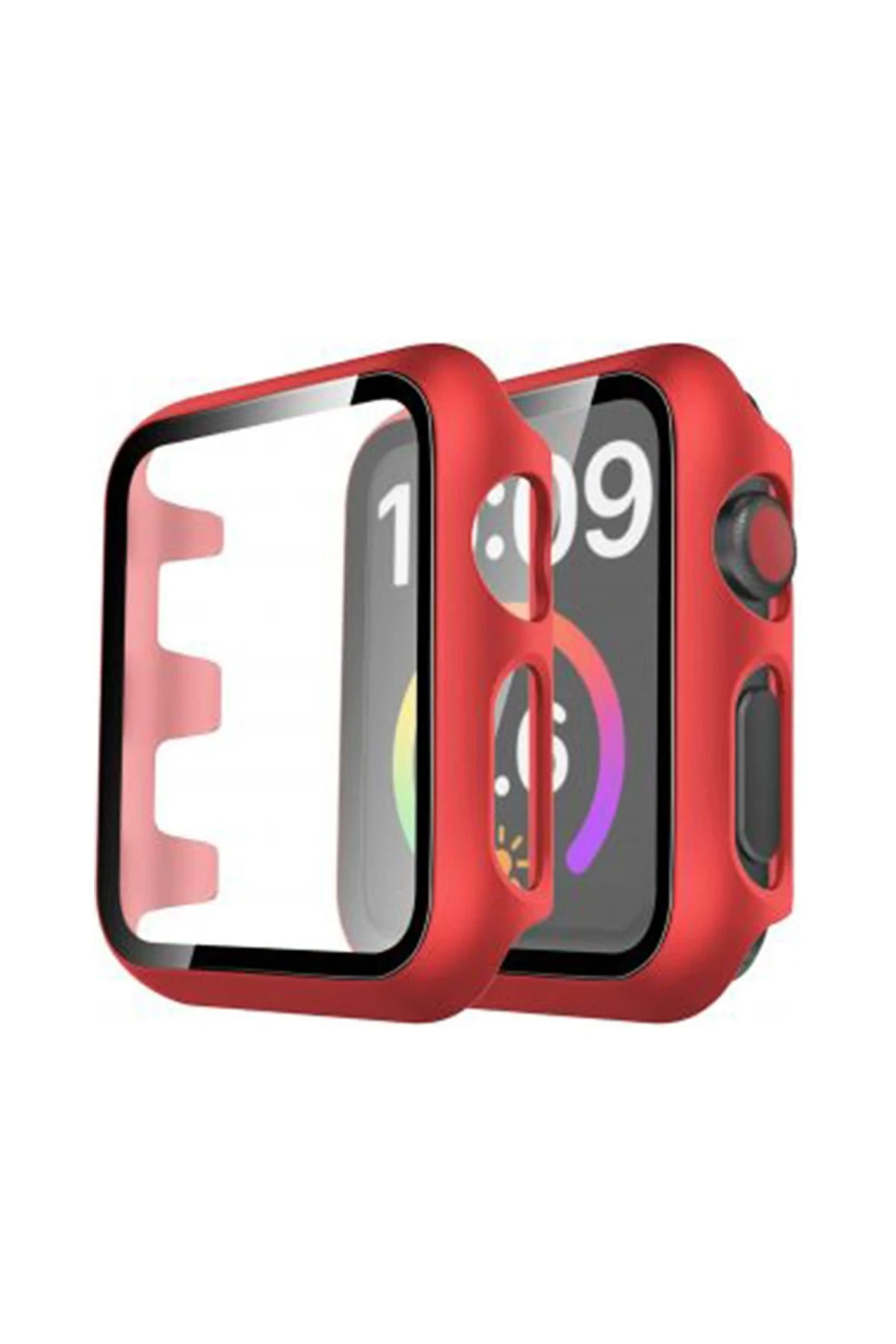 Newface Apple Watch 44mm Camlı Kasa Ekran Koruyucu - Kırmızı