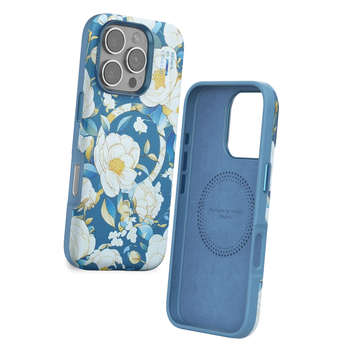 Onegif Apple iPhone 16 Pro Max Flower Series Magsafe Kapak - Mavi