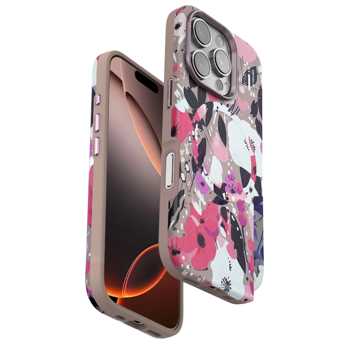 Onegif Apple iPhone 16 Pro Flower Series Magsafe Kapak - Pembe