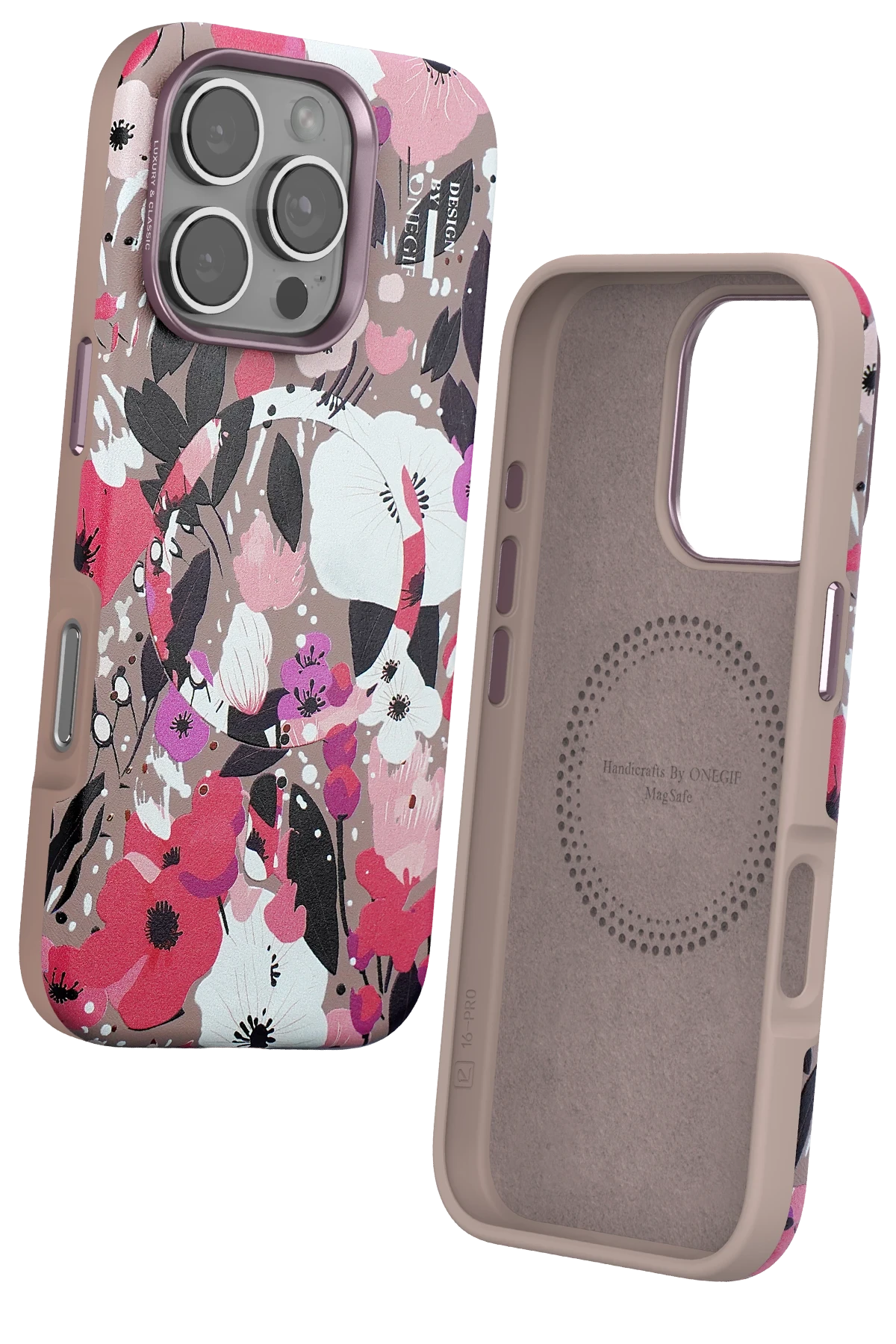 Onegif iPhone 16 Pro Flower Series Magsafe Kapak - Pembe