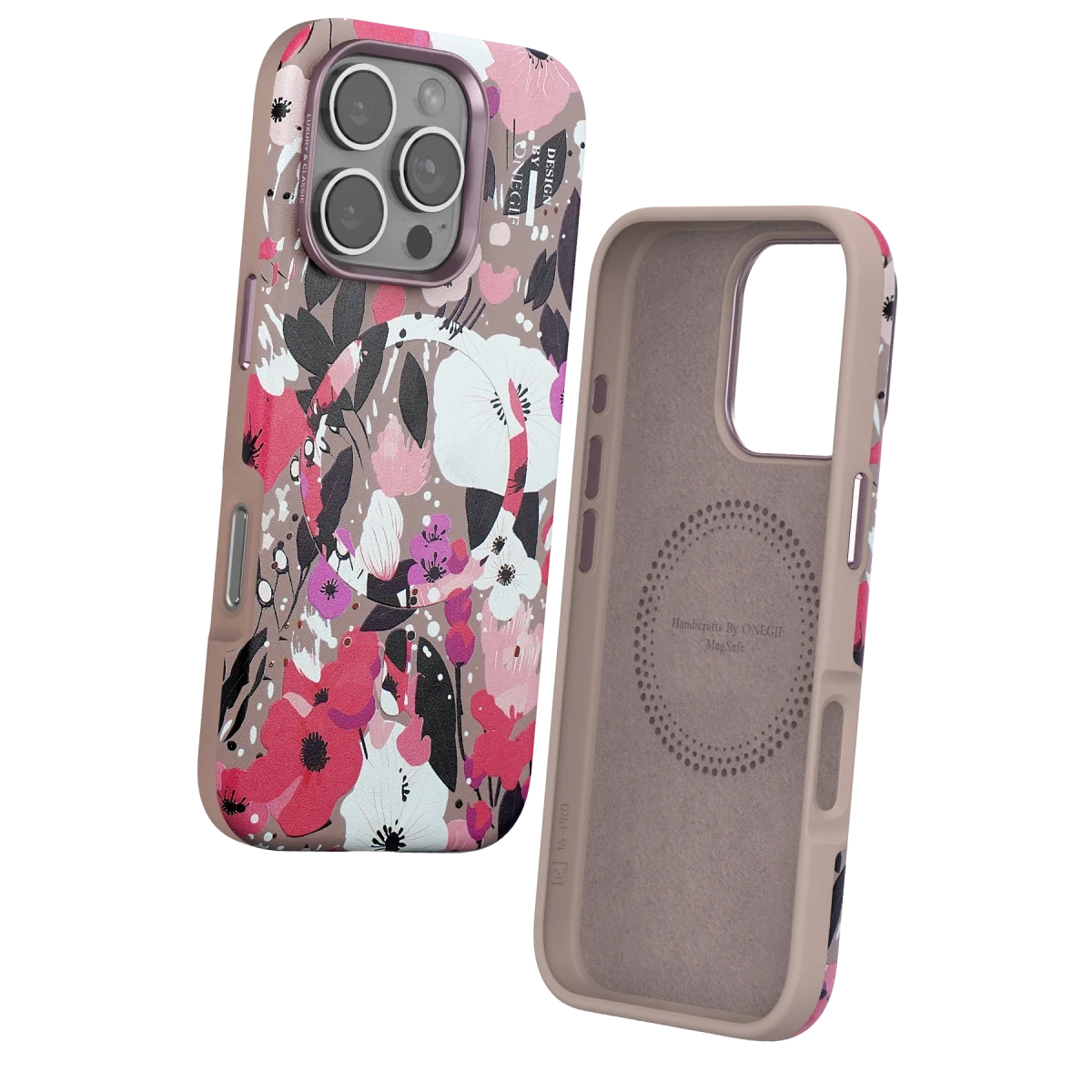 Onegif Apple iPhone 16 Pro Flower Series Magsafe Kapak - Pembe