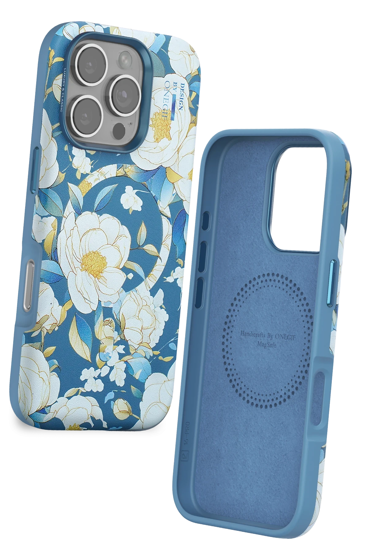 Onegif iPhone 16 Pro Flower Series Magsafe Kapak - Mavi