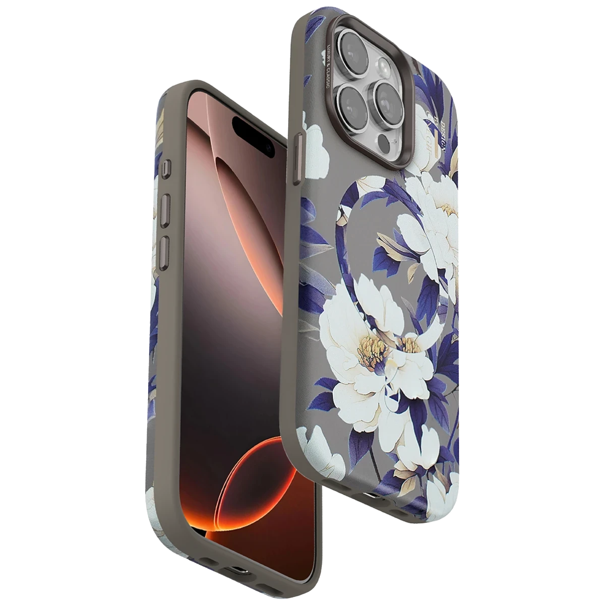 Onegif Apple iPhone 15 Pro Max Flower Series Magsafe Kapak - Gri