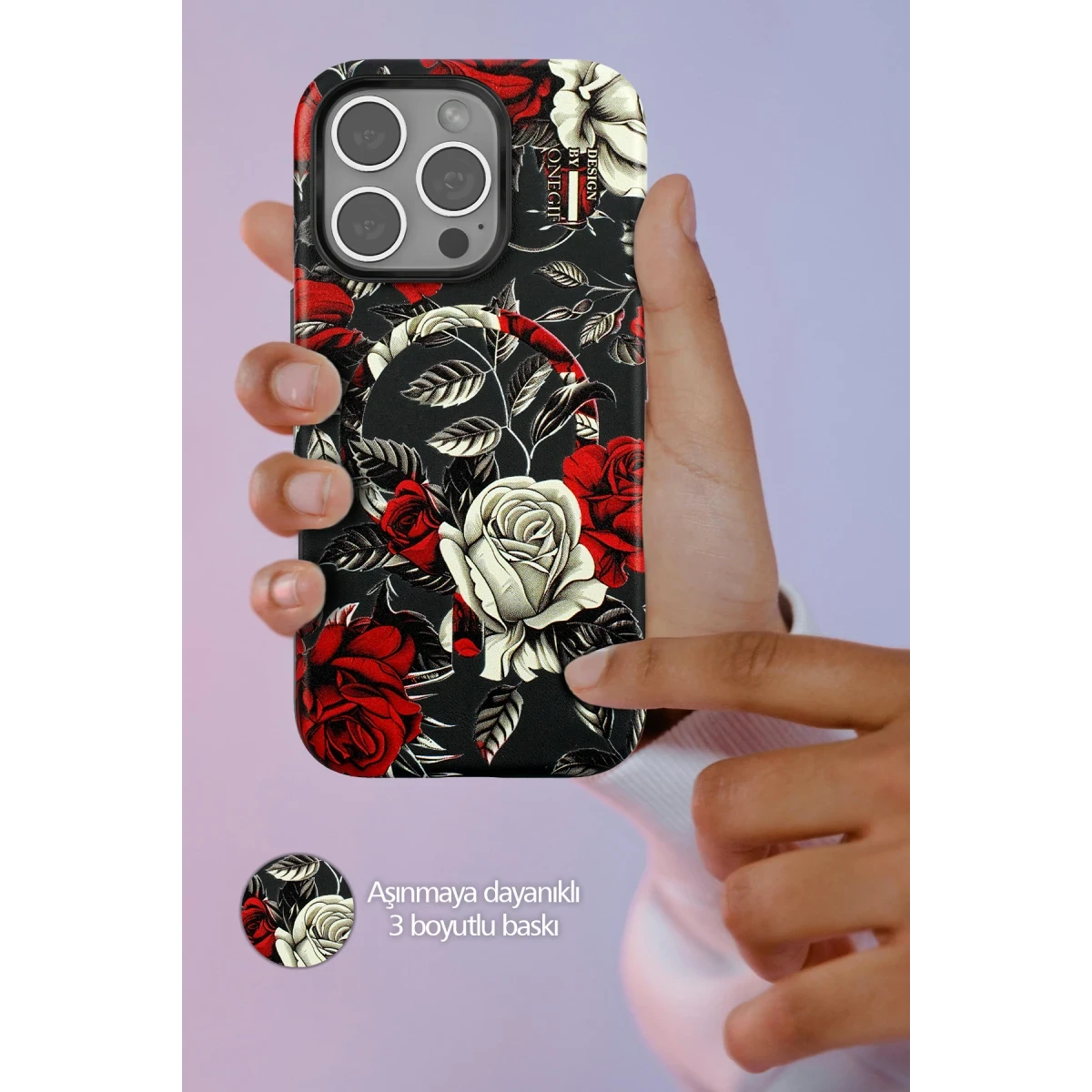 Onegif Apple iPhone 15 Pro Max Flower Series Magsafe Kapak - Gri