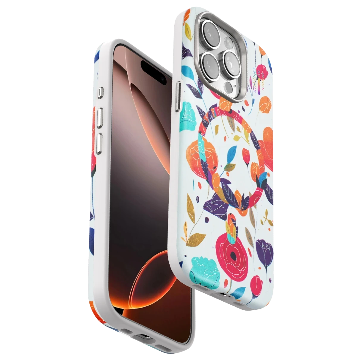 Onegif Apple iPhone 15 Pro Max Flower Series Magsafe Kapak - Beyaz