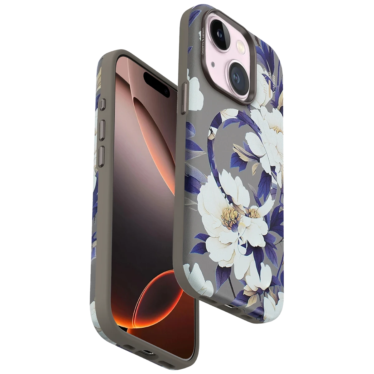 Onegif Apple iPhone 15 Plus Flower Series Magsafe Kapak - Gri