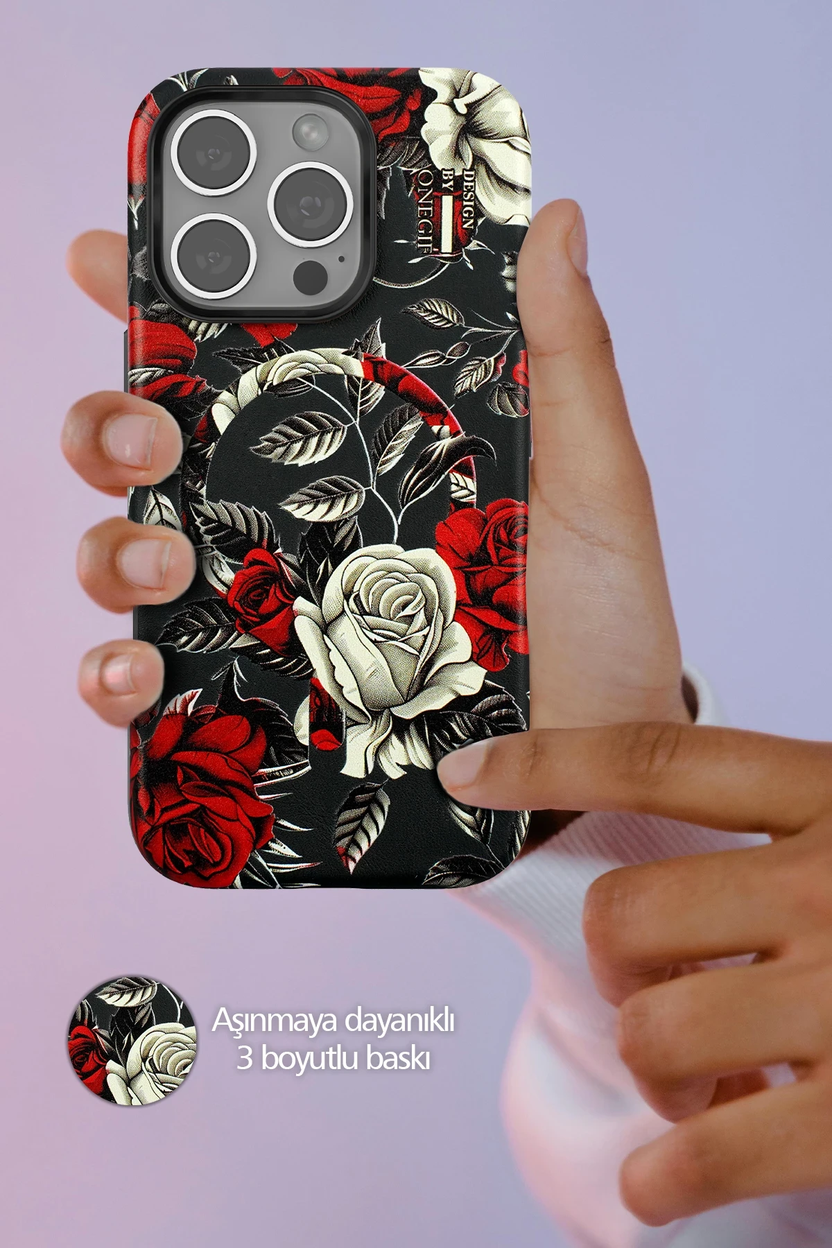 Onegif iPhone 15 Plus Flower Series Magsafe Kapak - Siyah