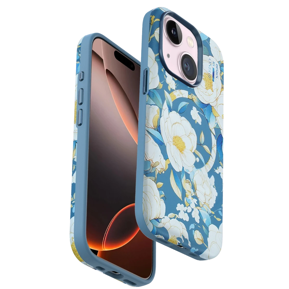 Onegif Apple iPhone 15 Plus Flower Series Magsafe Kapak - Mavi