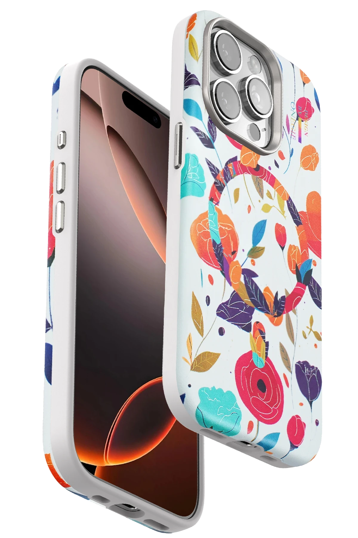 Onegif iPhone 14 Pro Flower Series Magsafe Kapak - Beyaz