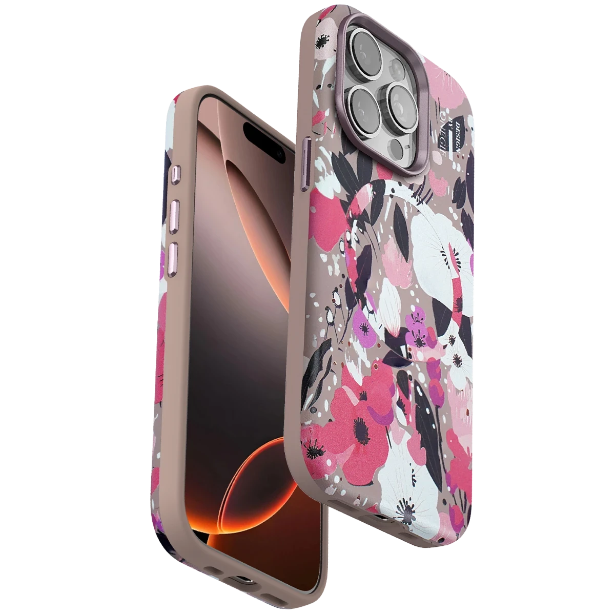Onegif Apple iPhone 14 Pro Max Flower Series Magsafe Kapak - Pembe