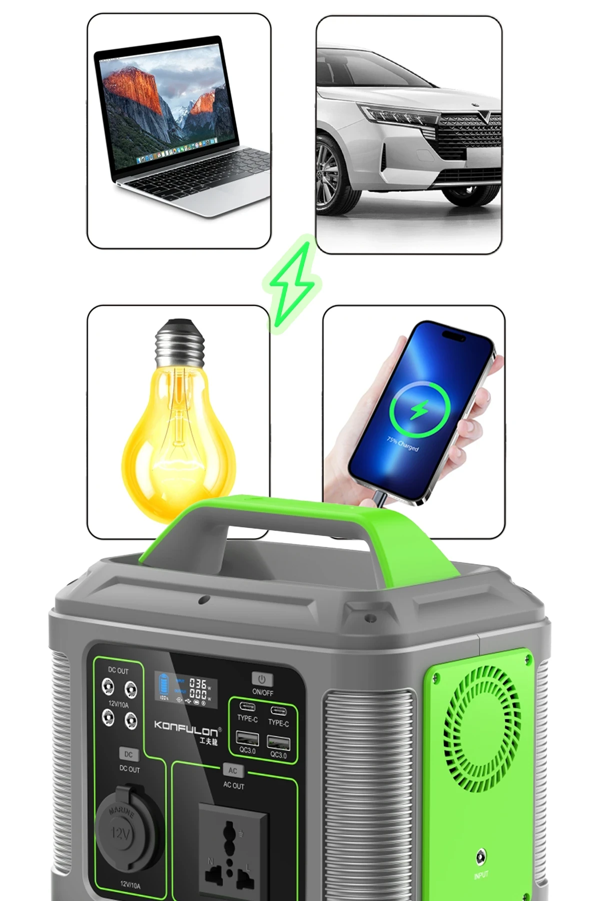 Konfulon CN04 Powerbank 300W 60.000 mAh 5W Led Işıklı Kamp Şarj PD 60W - Gri