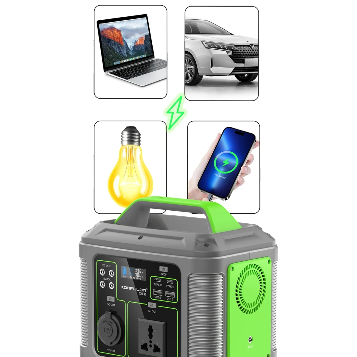 Konfulon CN04 Powerbank 300W 60.000 mAh 5W Led Işıklı Kamp Şarj PD 60W - Gri — görsel 10
