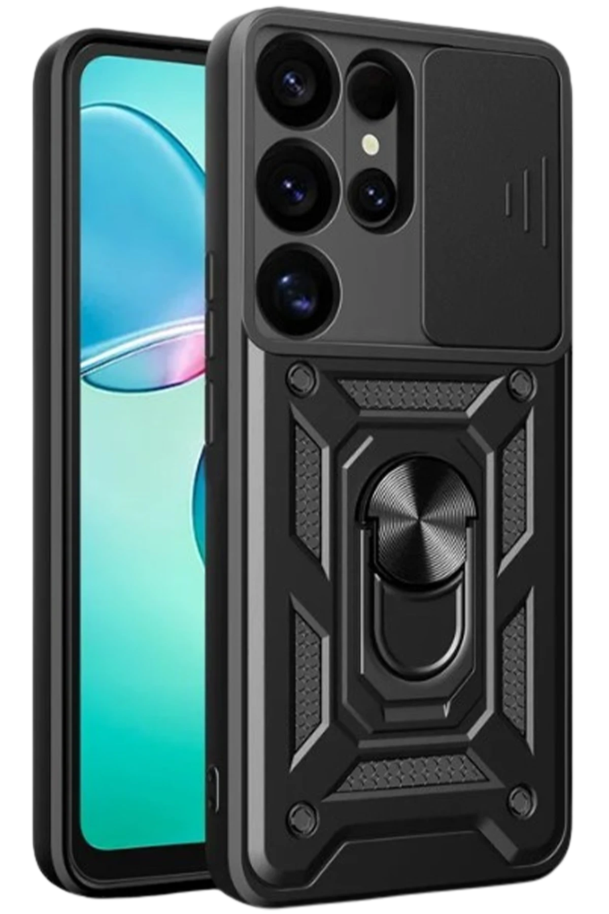 Newface Samsung Galaxy S25 Ultra Kılıf Pars Lens Yüzüklü Silikon - Siyah