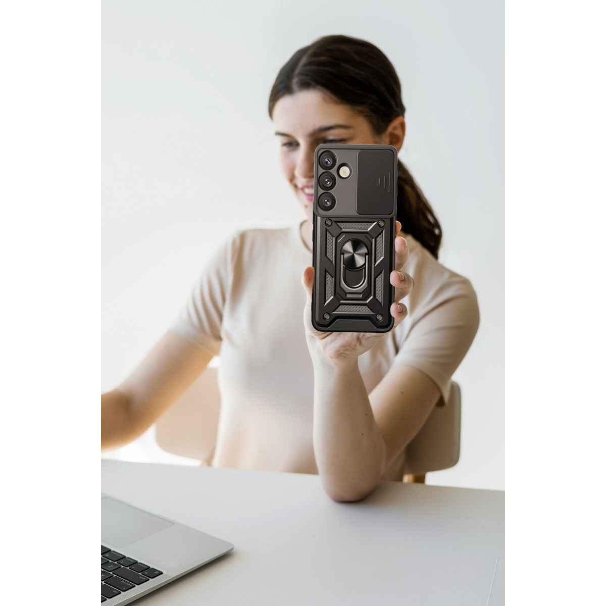 Newface Samsung Galaxy S25 Plus Kılıf Pars Lens Yüzüklü Silikon - Siyah — görsel 9
