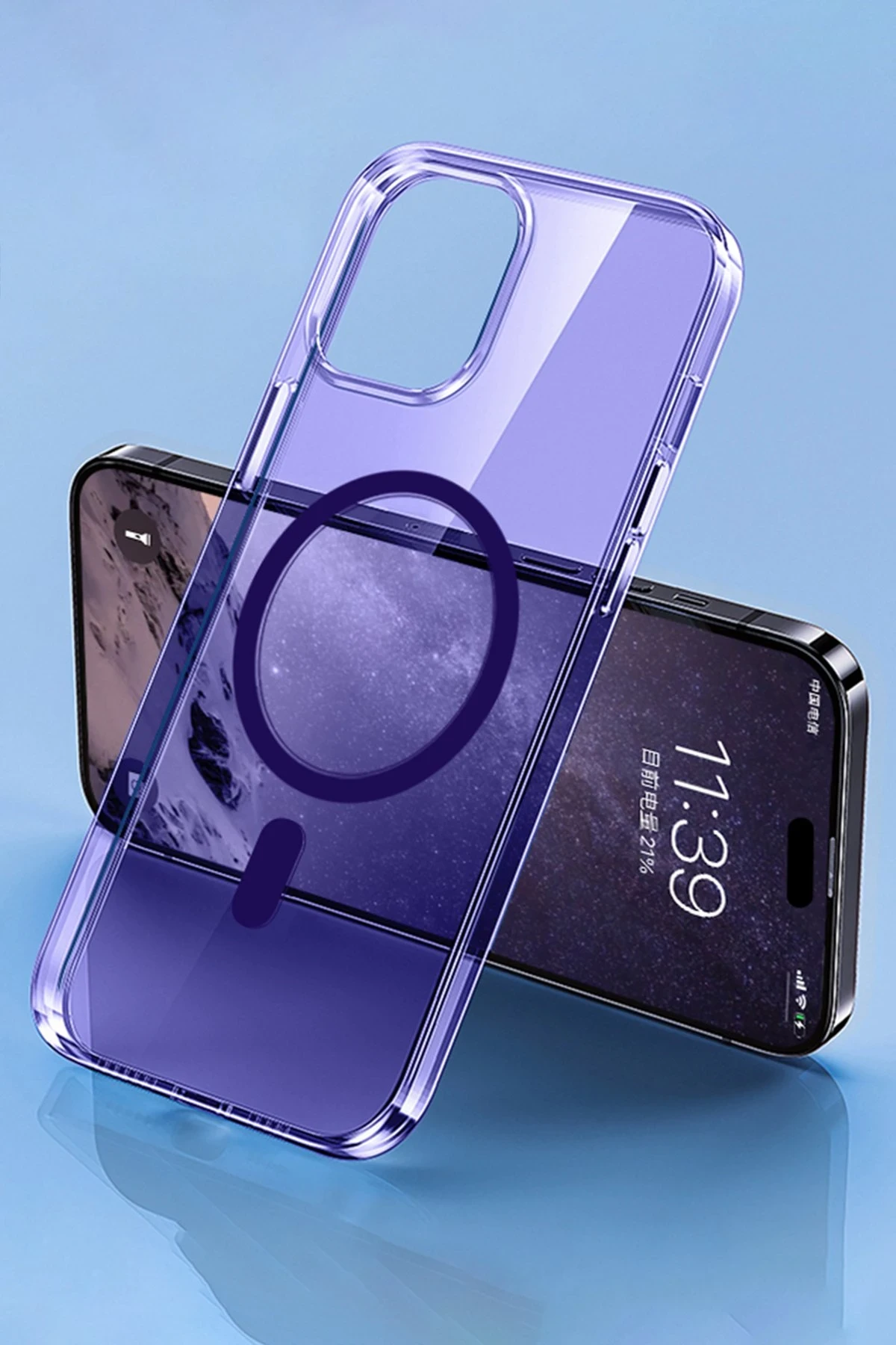 Newface Apple iPhone 14 Kılıf Tron Şeffaf Magsafe Kapak - Derin Mor — görsel 3