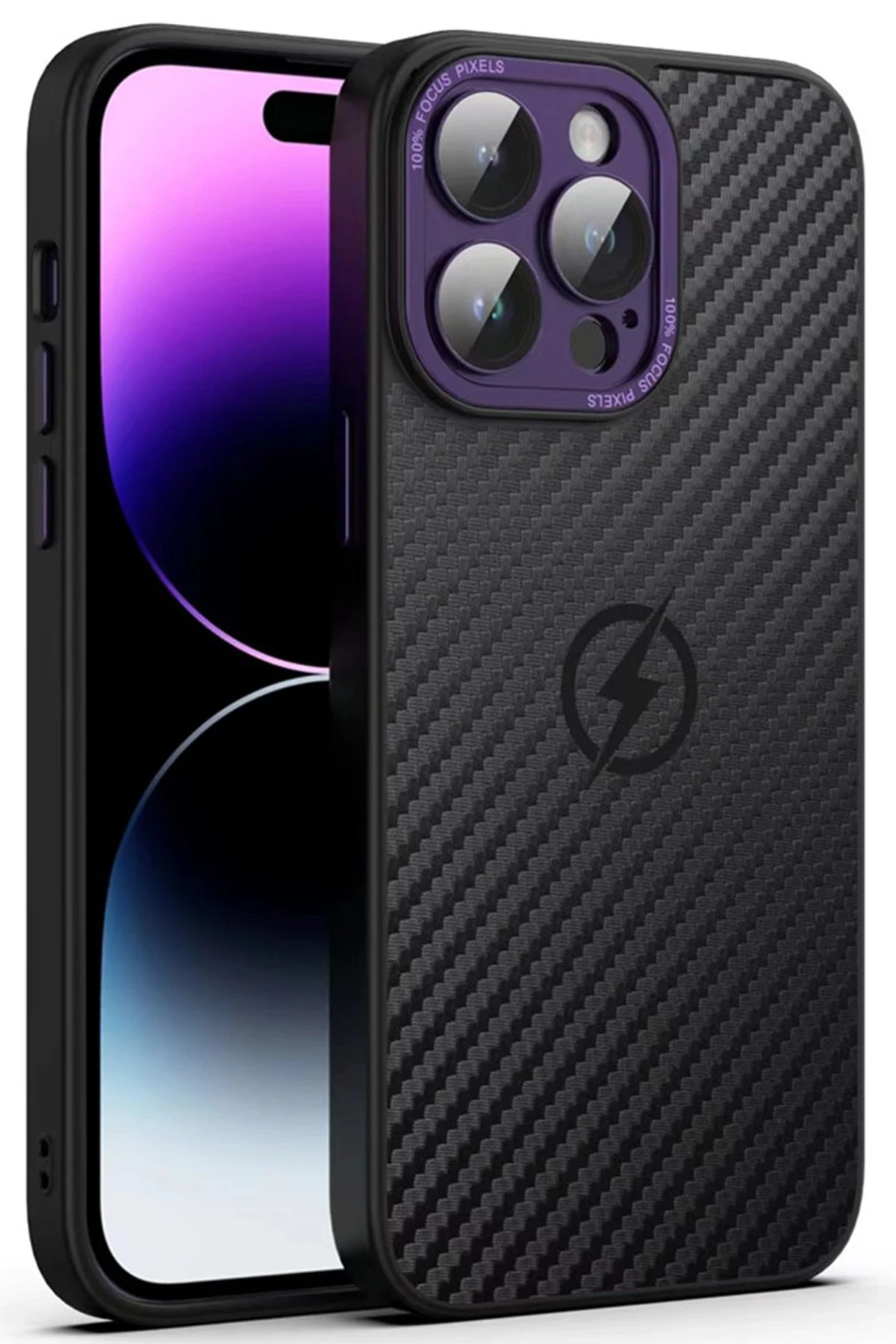 Newface Apple iPhone 14 Pro Max Kılıf Harbon Magneticsafe Karbon Kapak - Derin Mor