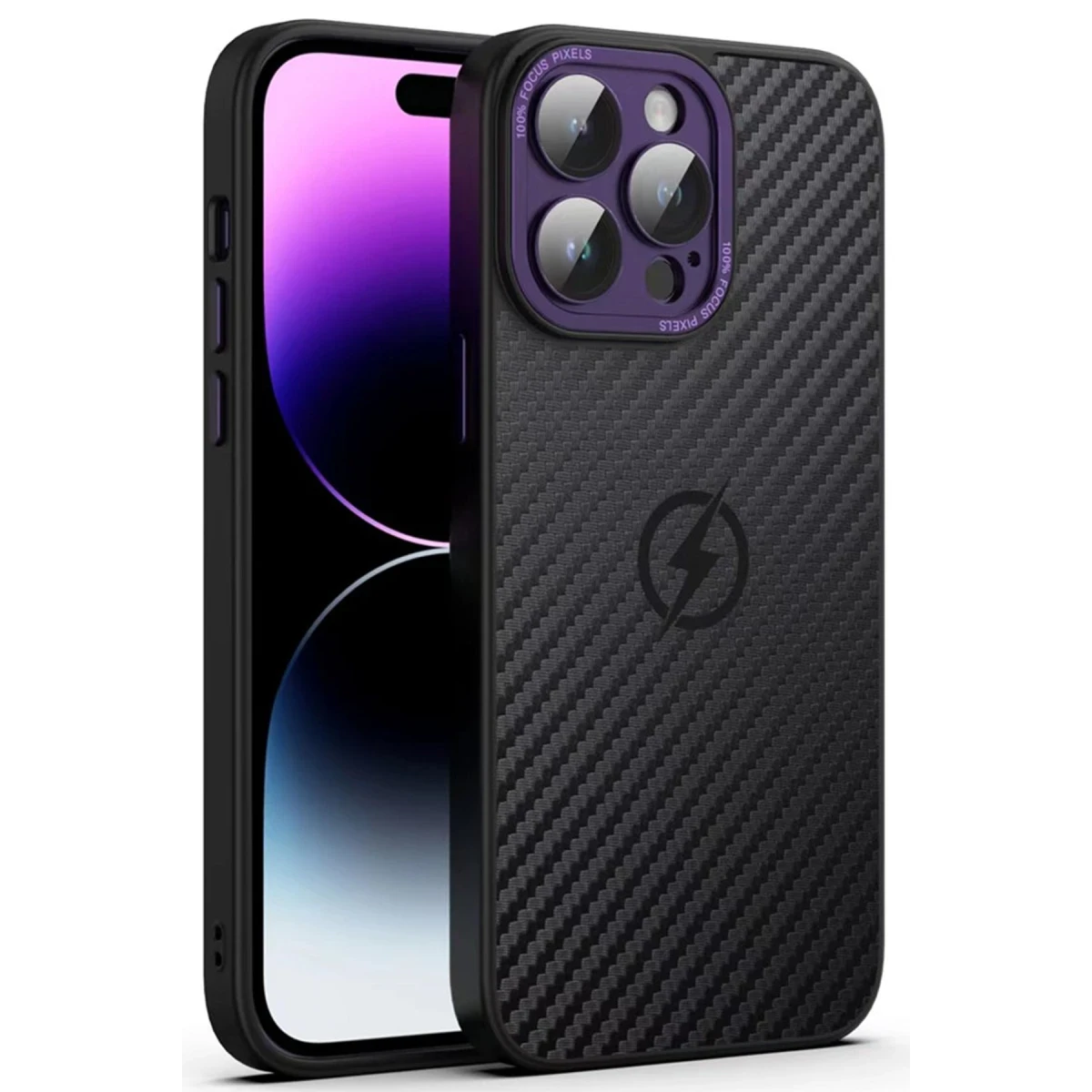 Newface Apple iPhone 14 Pro Max Kılıf Harbon Magneticsafe Karbon Kapak - Derin Mor — görsel 5