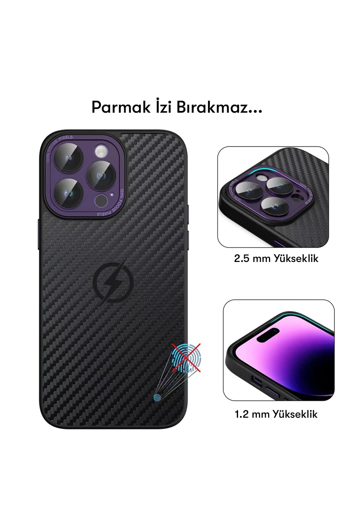 Newface Apple iPhone 14 Pro Max Kılıf Harbon Magneticsafe Karbon Kapak - Derin Mor — görsel 4
