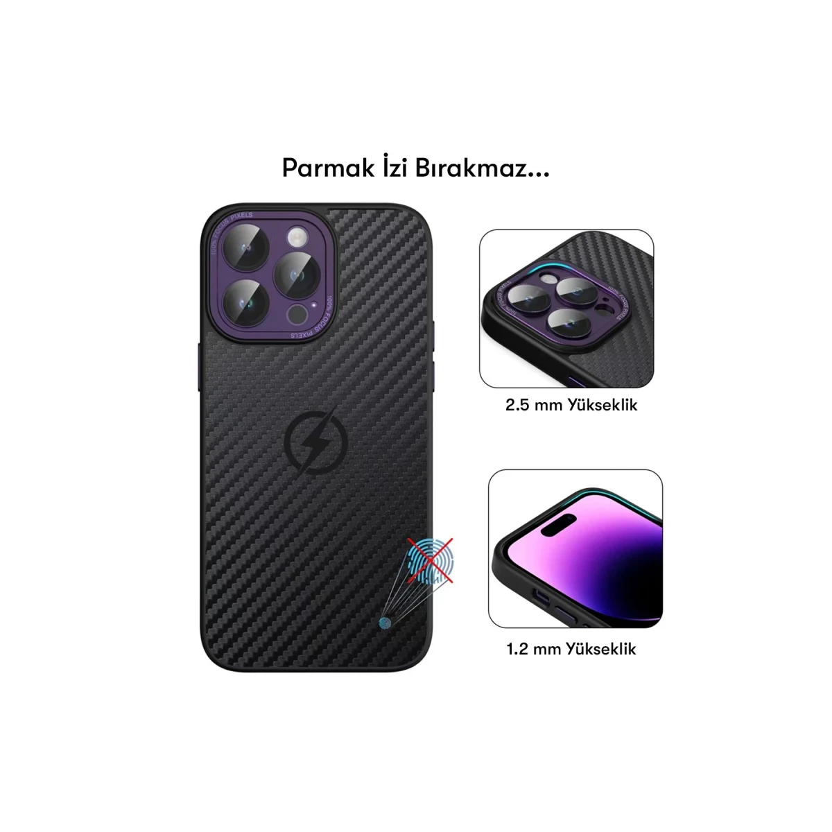 Newface Apple iPhone 14 Pro Max Kılıf Harbon Magneticsafe Karbon Kapak - Derin Mor — görsel 8