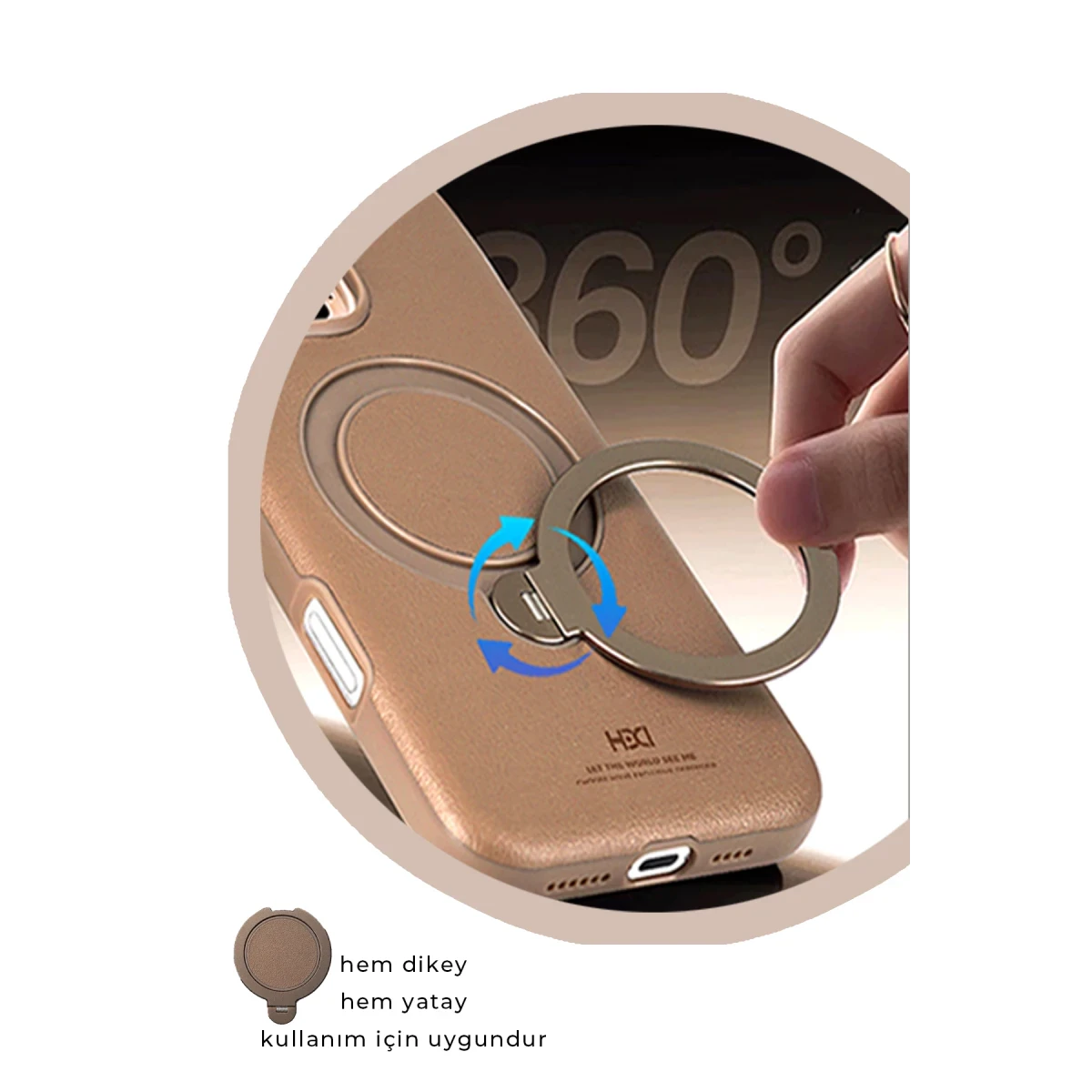 HDD Apple iPhone 15 Pro Max Vapor Deri Magsafe Standlı Kılıf - Gold