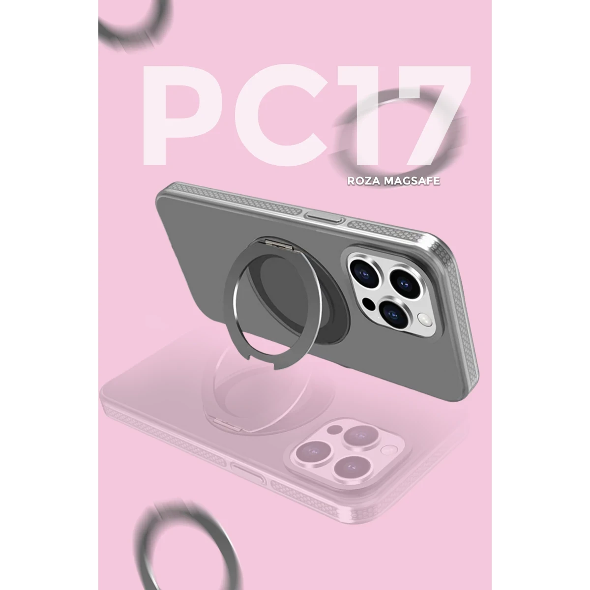 Yesido Apple iPhone 16 Plus PC17 Roza Magsafe Standlı Kapak - Pembe