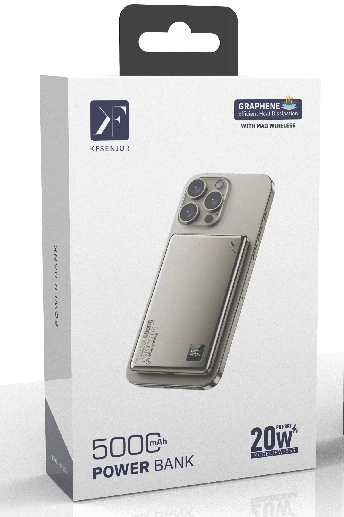 Newface PW555 5.000 mAh Dijital Göstergeli 18W Type-C ve 15W Kablosuz Şarj PD Hızlı Şarj Magsafe Powerbank - Titanyum — görsel 2