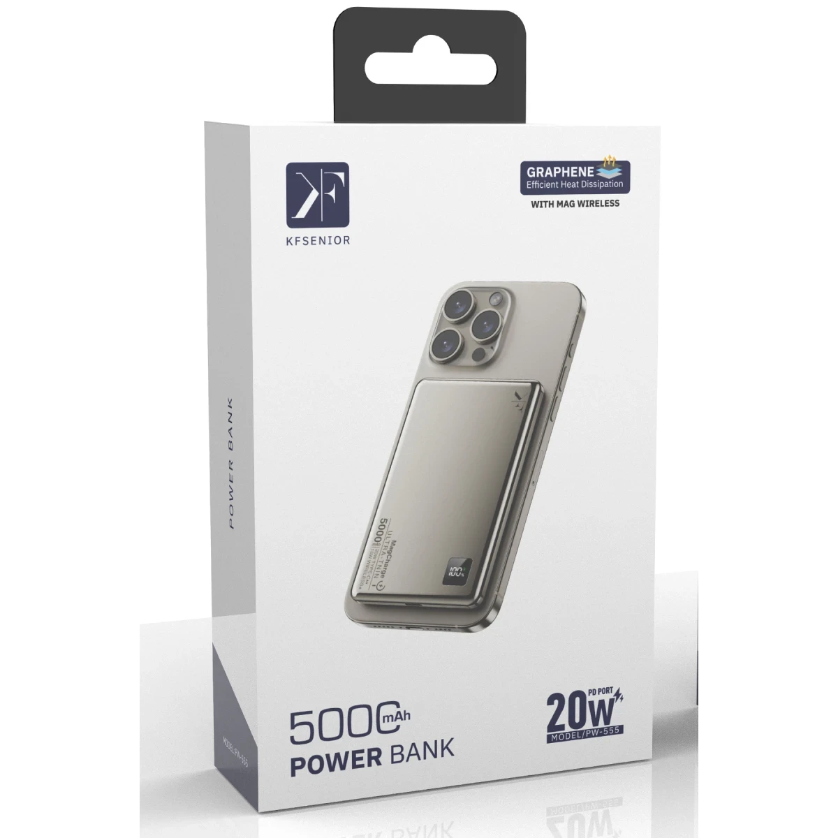 Newface PW555 5.000 mAh Dijital Göstergeli 18W Type-C ve 15W Kablosuz Şarj PD Hızlı Şarj Magsafe Powerbank - Titanyum — görsel 4