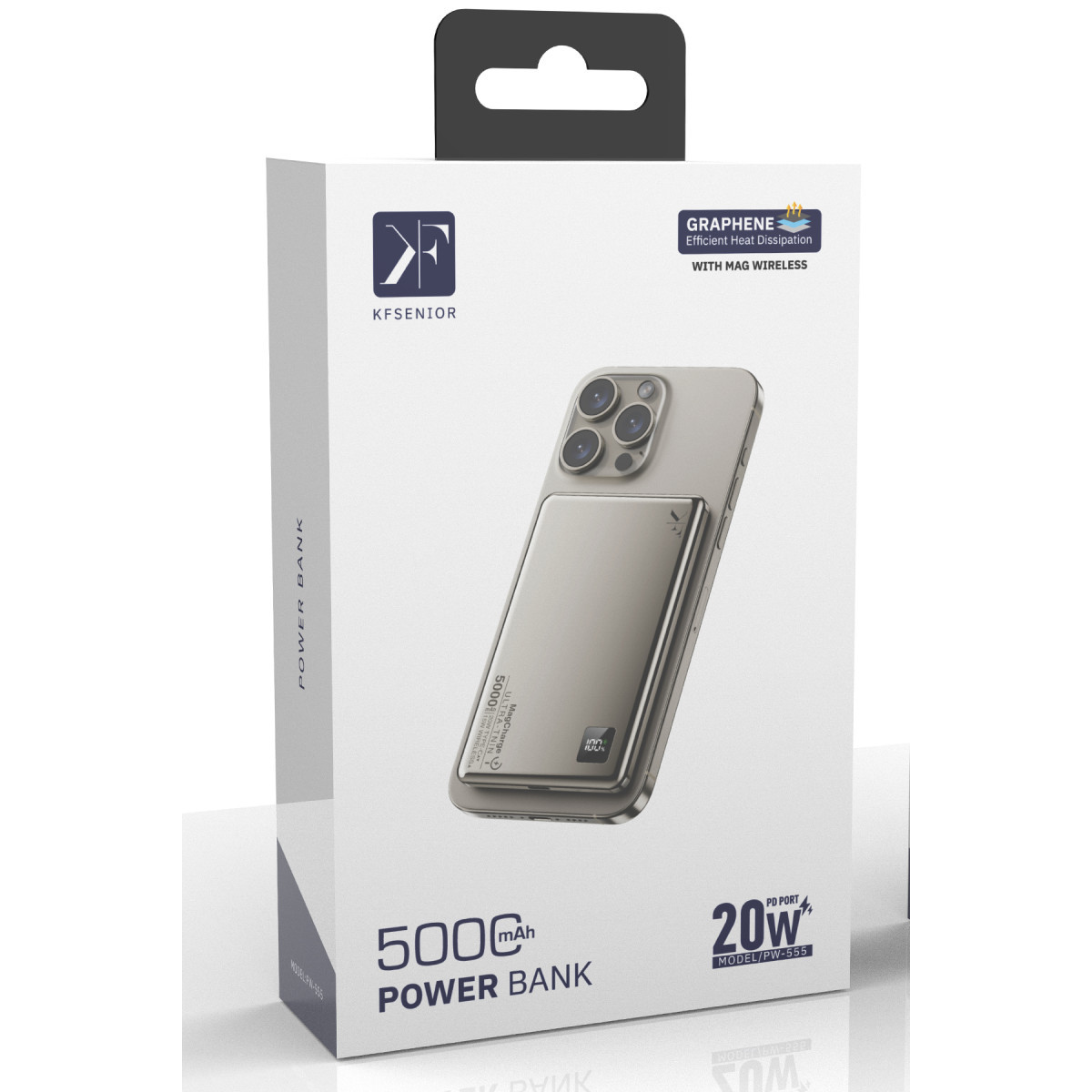 Newface PW555 5.000 mAh Dijital Göstergeli 18W Type-C ve 15W Kablosuz Şarj PD Hızlı Şarj Magsafe Powerbank - Titanyum — görsel 6