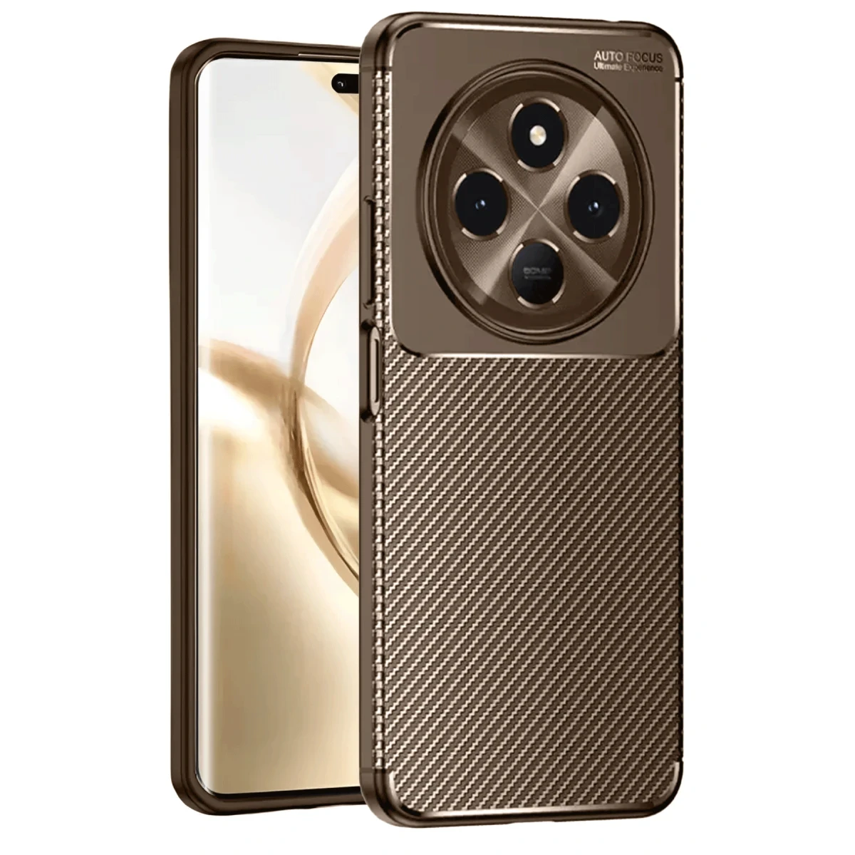 Newface Tecno Spark 30C Kılıf Auto Focus Karbon Kapak - Kahverengi