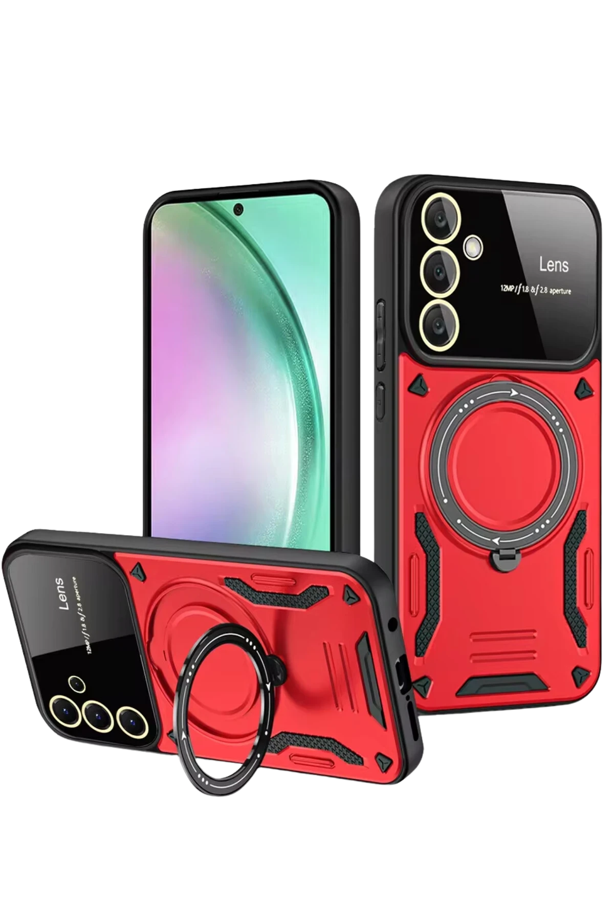 Newface Samsung Galaxy S24 FE Kılıf Joy Lens Standlı Kapak - Kırmızı