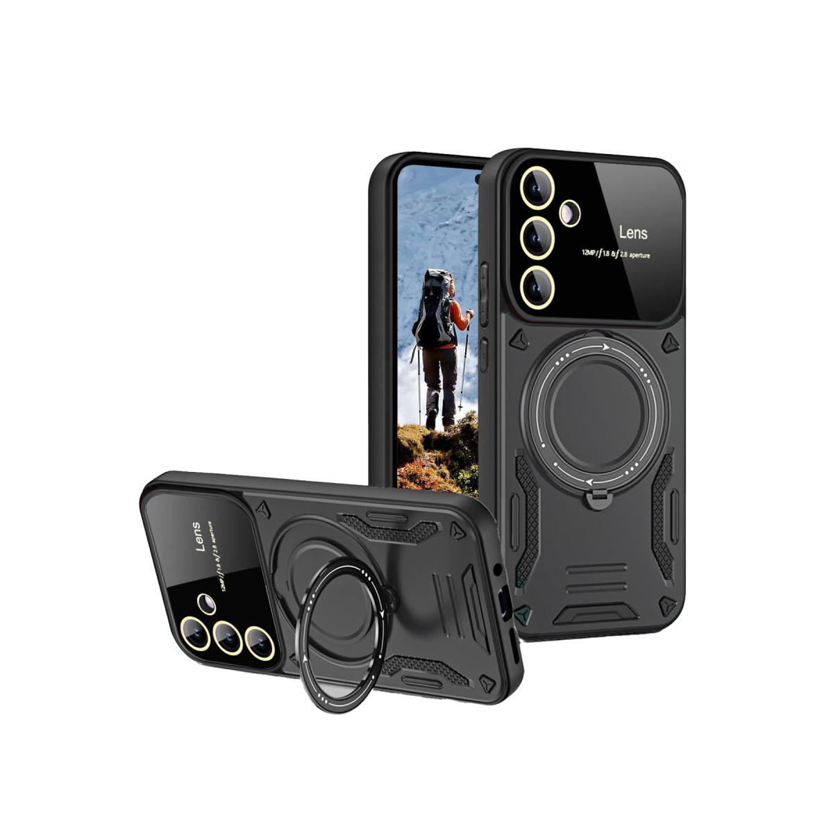 Newface Samsung Galaxy S24 FE Kılıf Joy Lens Standlı Kapak - Siyah — görsel 9