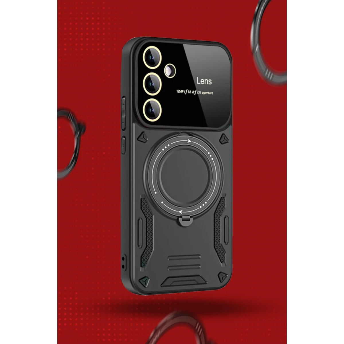 Newface Samsung Galaxy S24 FE Kılıf Joy Lens Standlı Kapak - Siyah — görsel 8