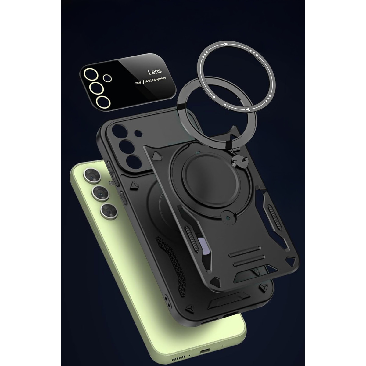 Newface Samsung Galaxy S24 FE Kılıf Joy Lens Standlı Kapak - Siyah — görsel 11