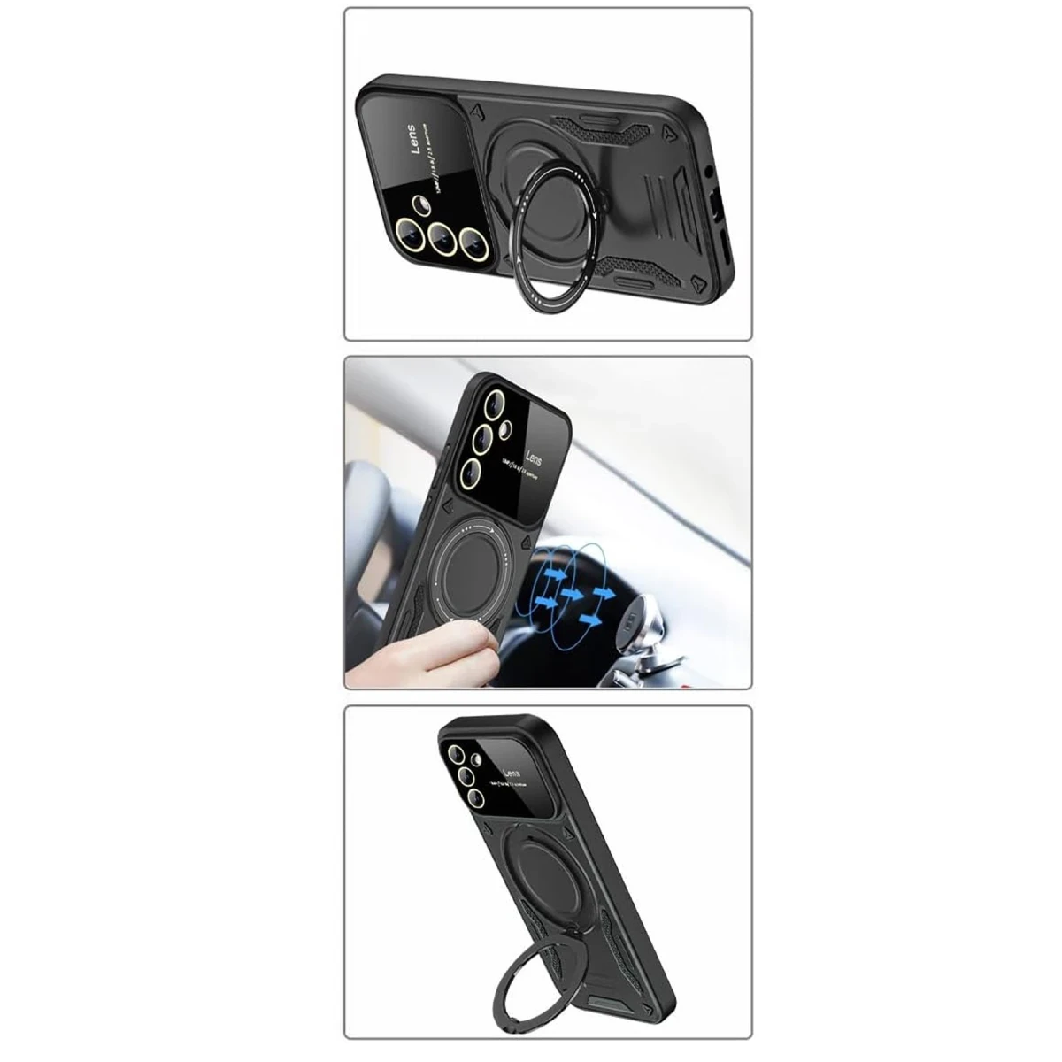 Newface Samsung Galaxy S24 FE Kılıf Joy Lens Standlı Kapak - Siyah — görsel 6
