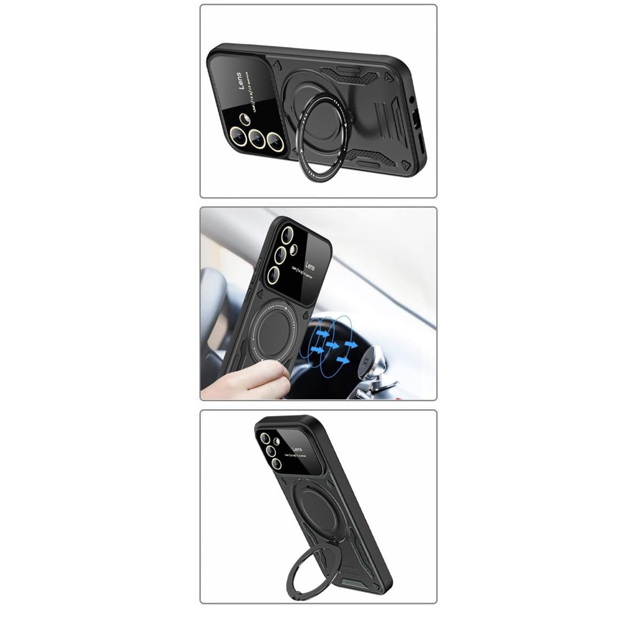 Newface Samsung Galaxy S24 FE Kılıf Joy Lens Standlı Kapak - Siyah — görsel 10