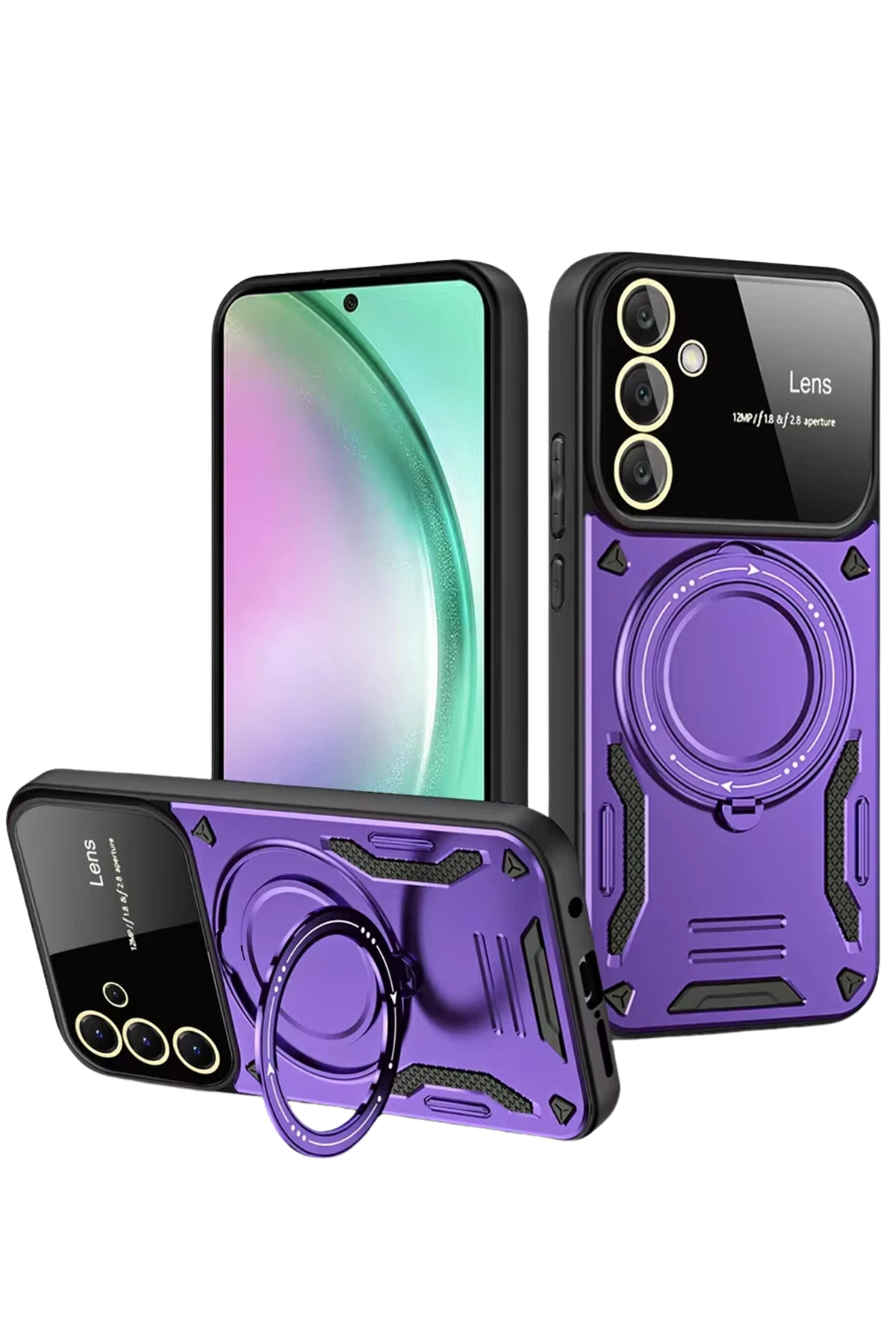 Newface Samsung Galaxy S24 FE Kılıf Joy Lens Standlı Kapak - Mor