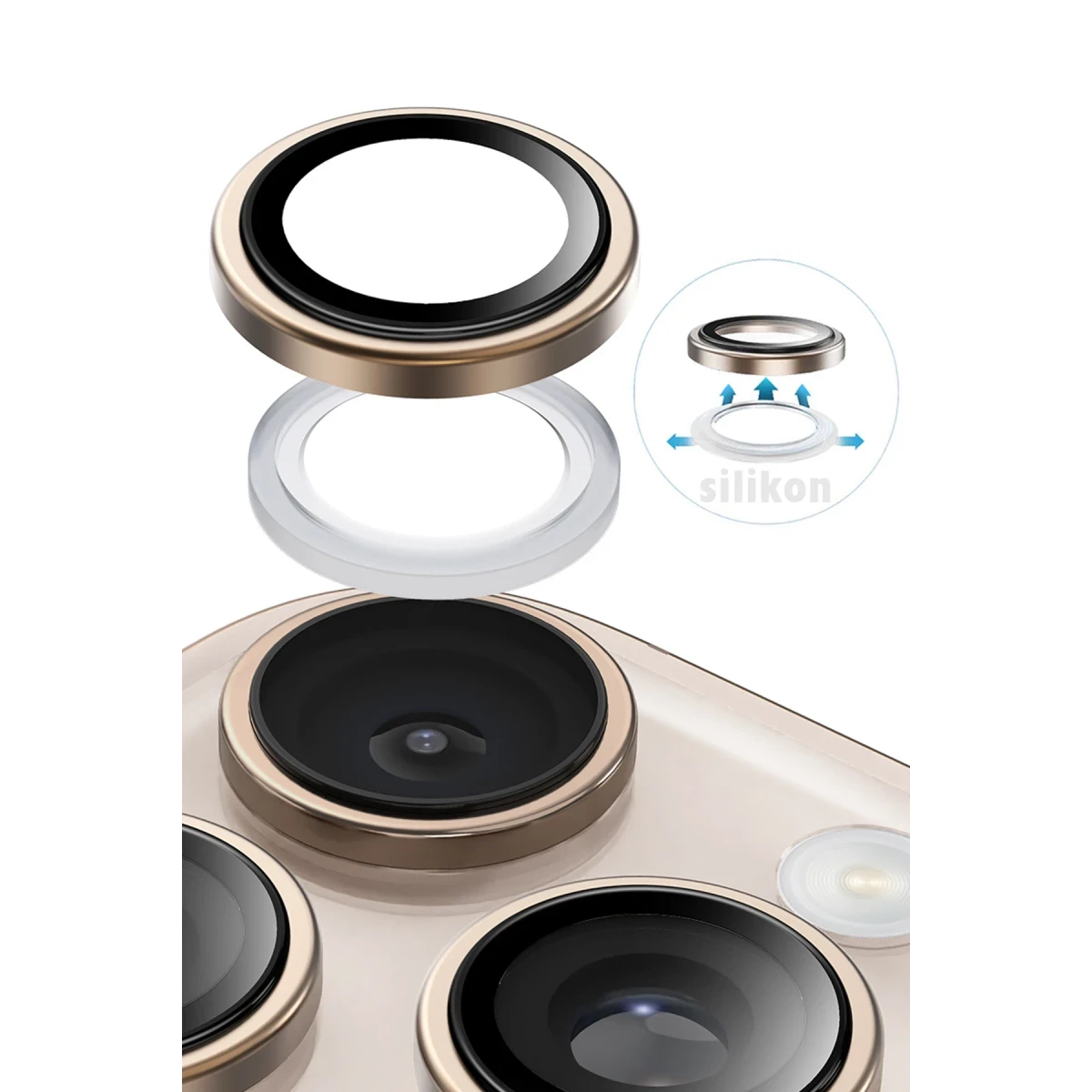 Keephone Apple iPhone 16 Pro Max Silikon Metal Kamera Lens Koruyucu - Siyah
