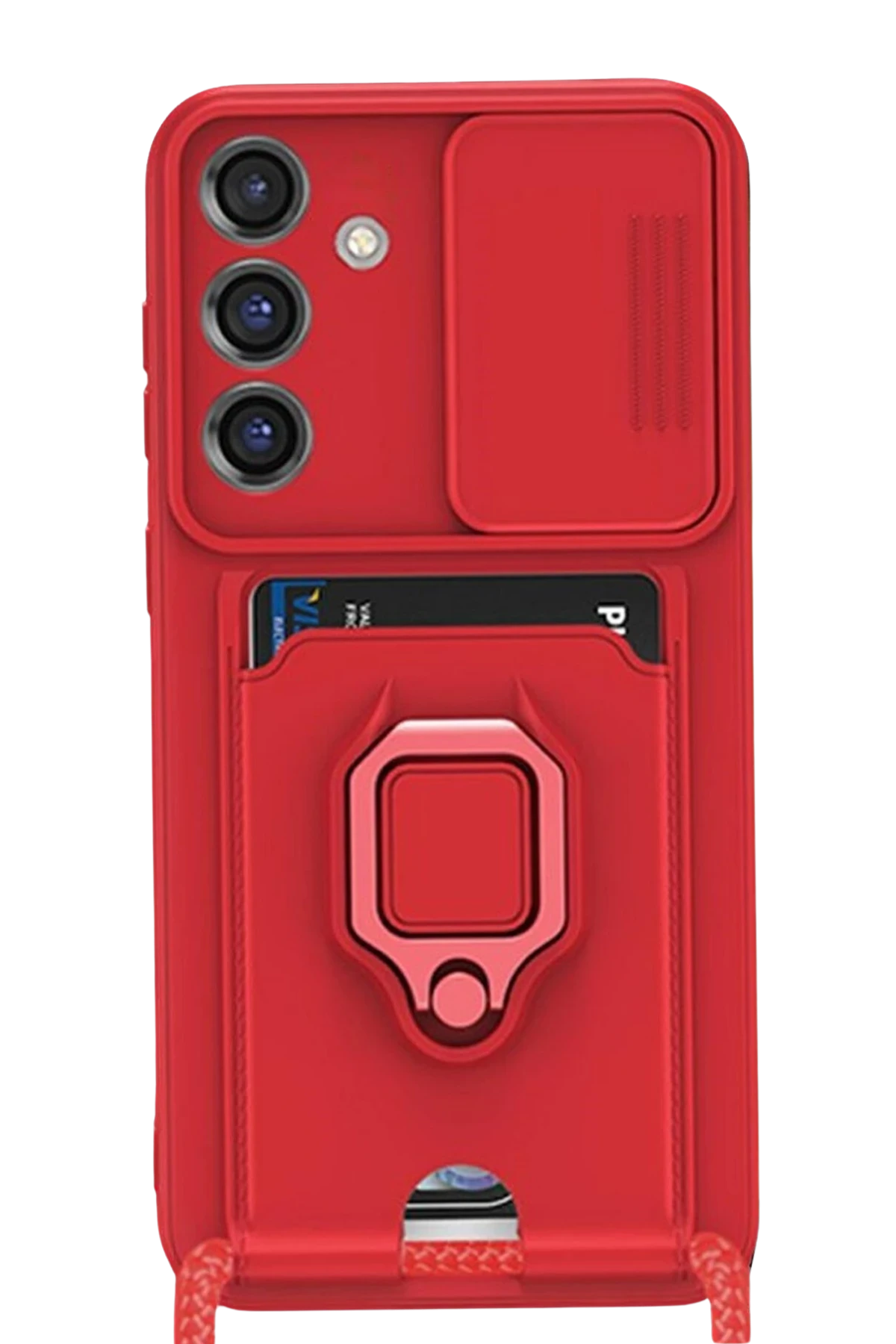 Newface Samsung Galaxy S25 Plus Kılıf Zuma Kartvizitli Yüzüklü Silikon - Kırmızı