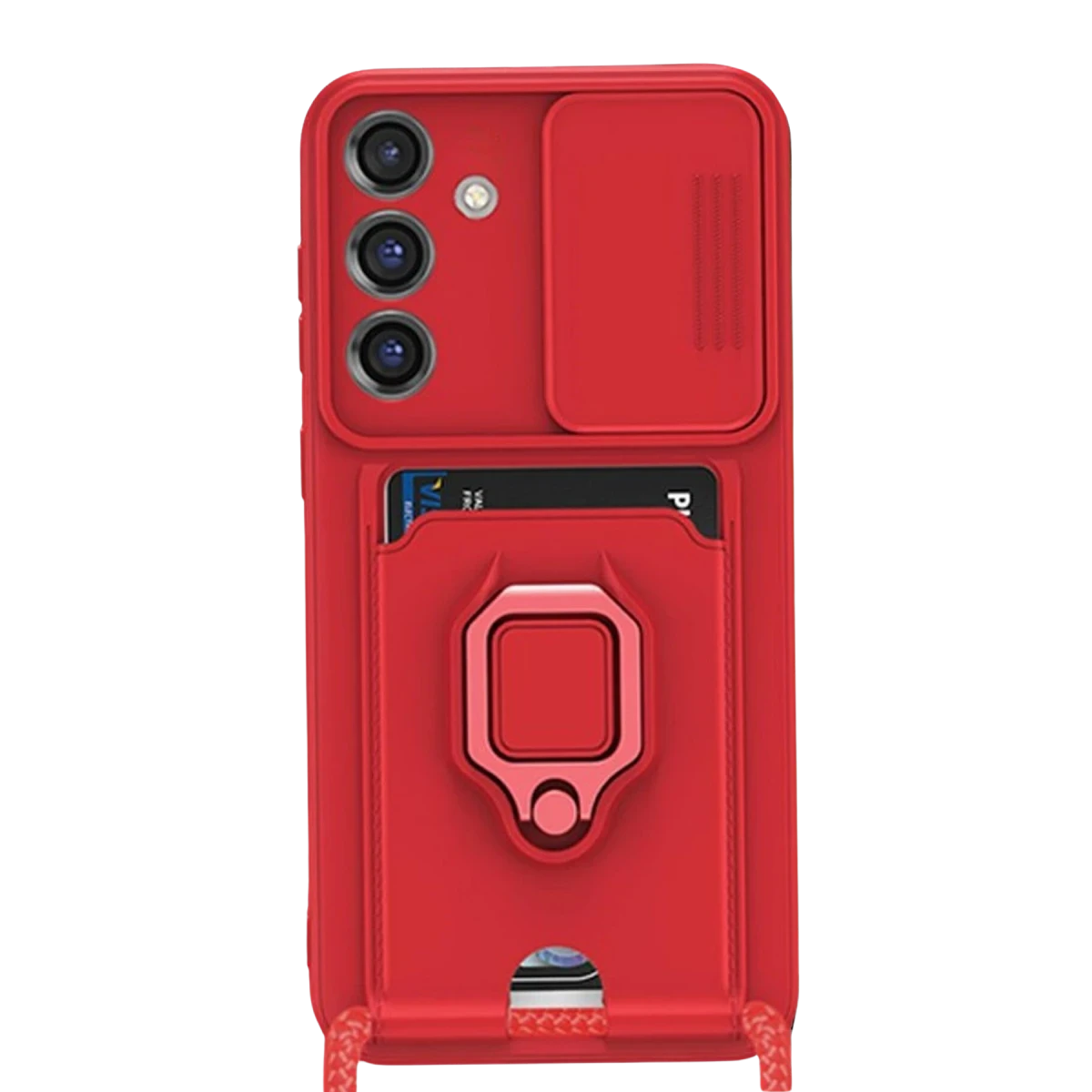 Newface Samsung Galaxy S25 Plus Kılıf Zuma Kartvizitli Yüzüklü Silikon - Kırmızı