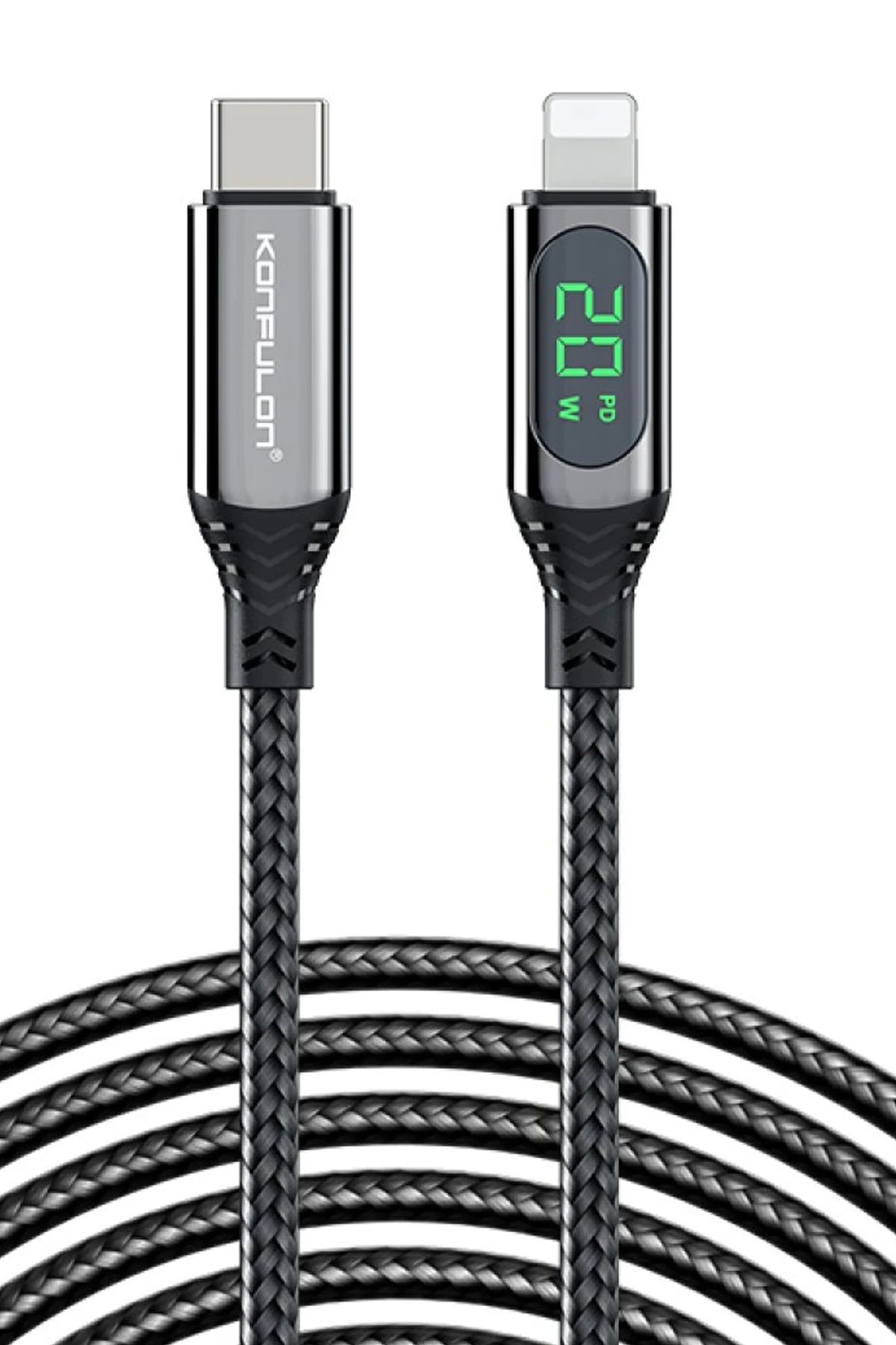 Konfulon DC41 Type-C to Lightning 1M Örgü 20W Hızlı Şarj Kablo - Siyah
