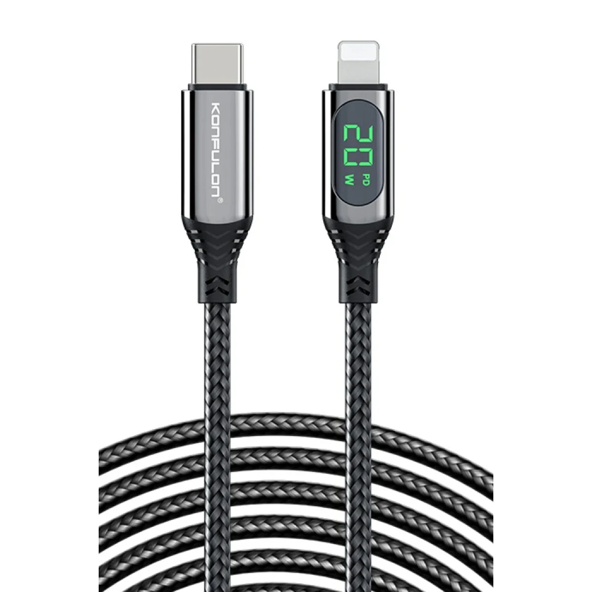 Konfulon DC41 Type-C to Lightning 1M Örgü 20W Hızlı Şarj Kablo - Siyah — görsel 2