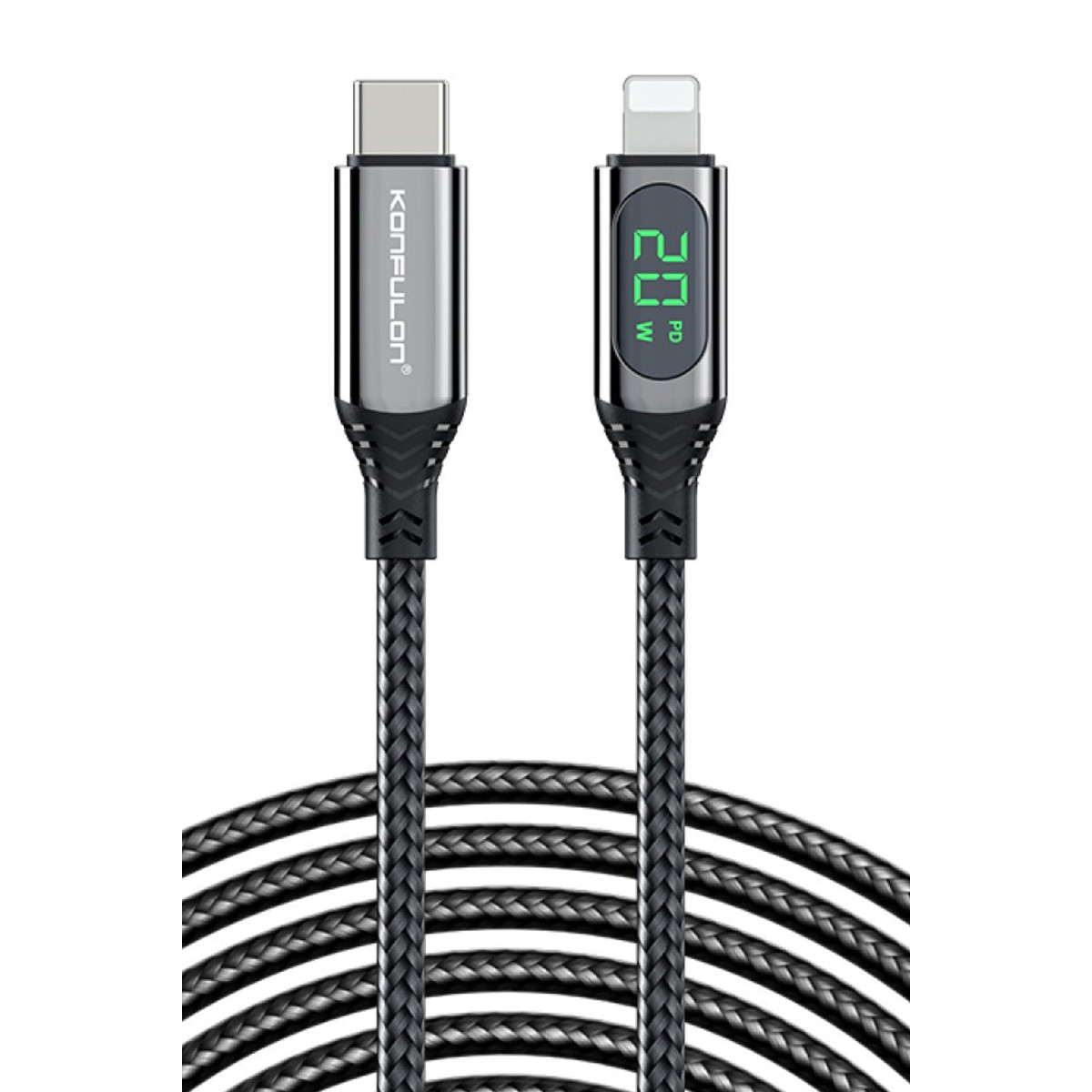 Konfulon DC41 Type-C to Lightning 1M Örgü 20W Hızlı Şarj Kablo - Siyah — görsel 3