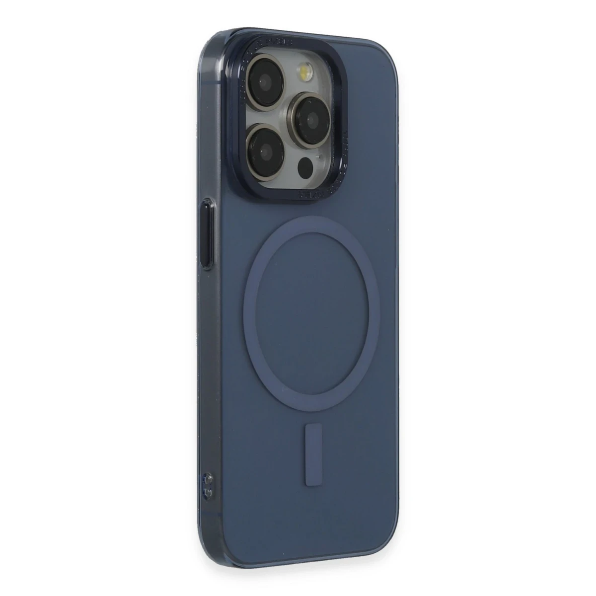 Newface Apple iPhone 15 Pro Max Kılıf Anka PC Magneticsafe Sert Metal Kapak - Lacivert