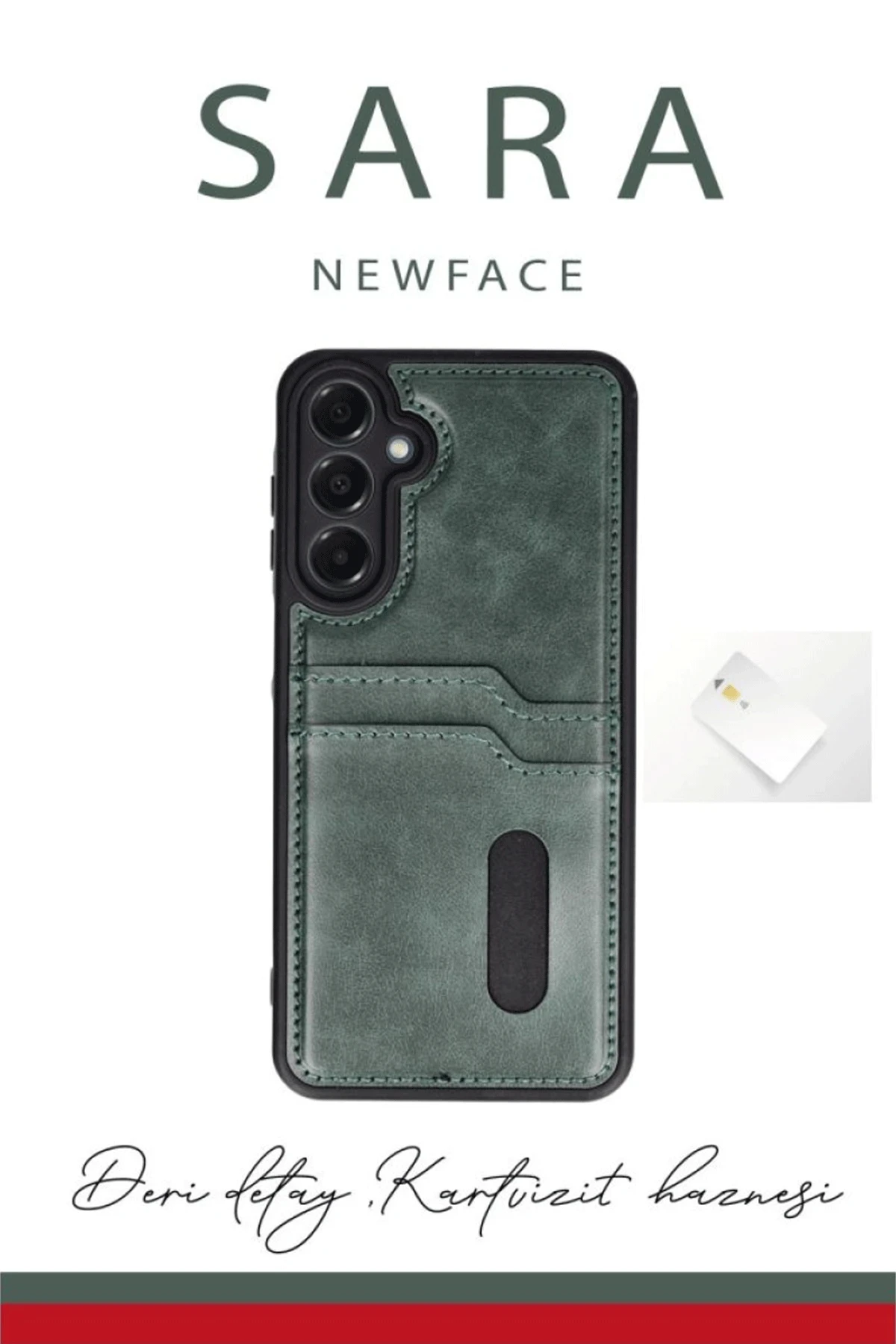 Newface Samsung Galaxy A35 5G Kılıf Sara Kartvizitli Deri Kılıf - Koyu Yeşil