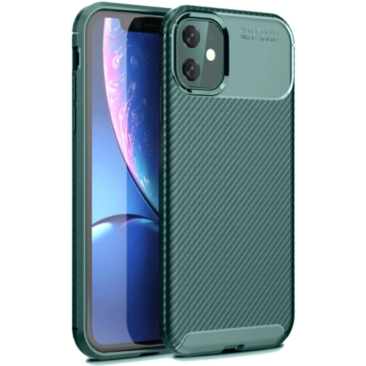 Newface Apple iPhone 11 Kılıf Auto Focus Karbon Kapak - Koyu Yeşil