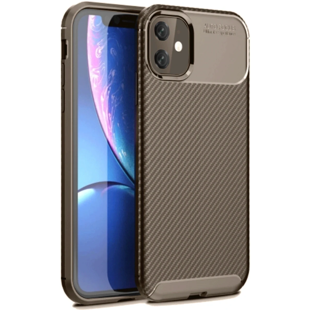 Newface Apple iPhone 11 Kılıf Auto Focus Karbon Kapak - Kahverengi