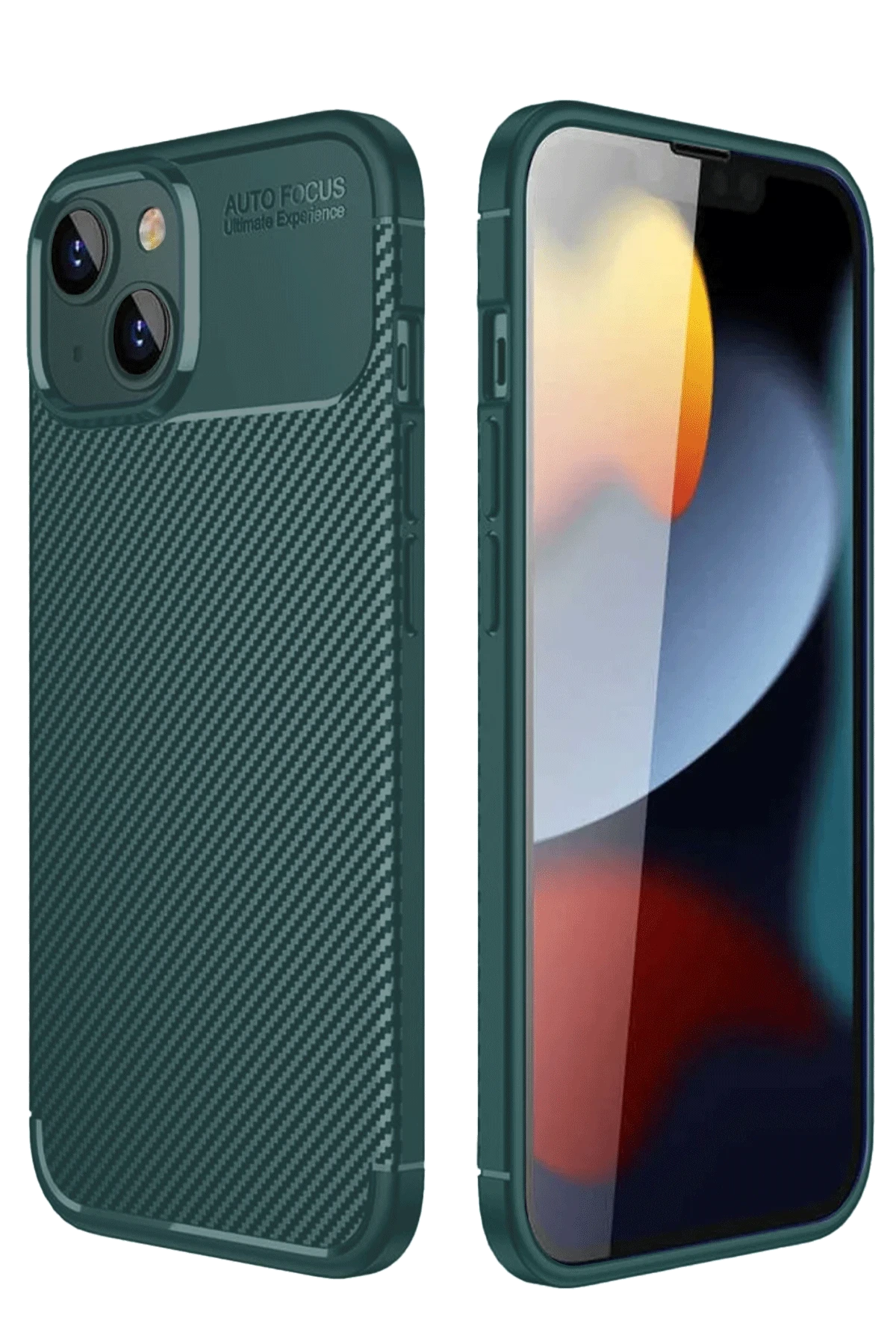 Newface Apple iPhone 14 Kılıf Auto Focus Karbon Kapak - Koyu Yeşil