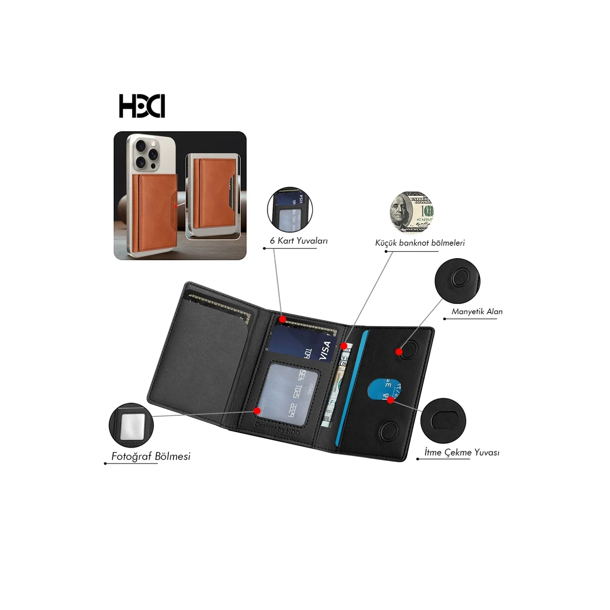 HDD HS-013 Stant Özellikli Magsafe Kartlık - Siyah