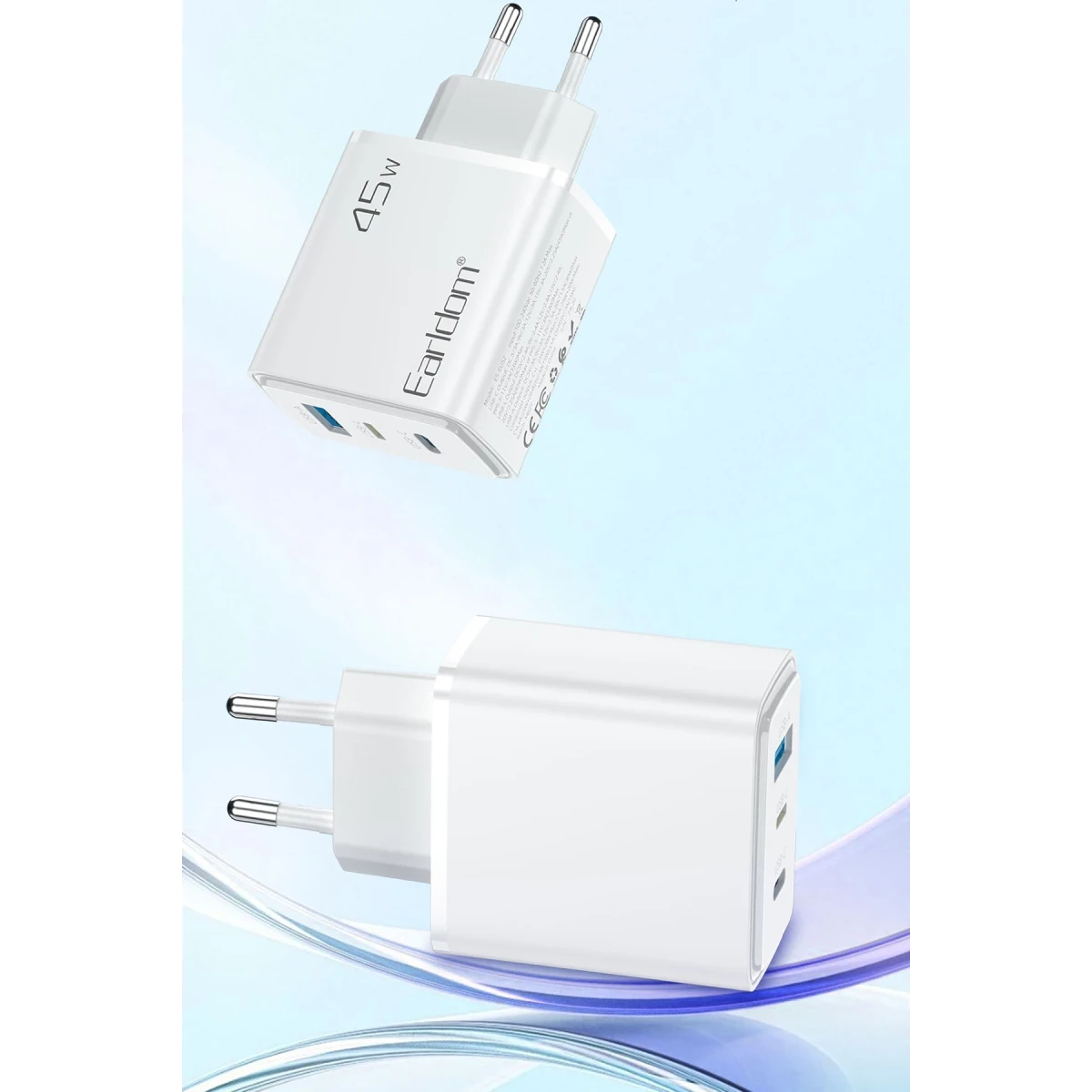 Earldom EU52 Type-C Lightning ve USB Çıkışlı 45W PD Hızlı Şarj Aleti - Beyaz